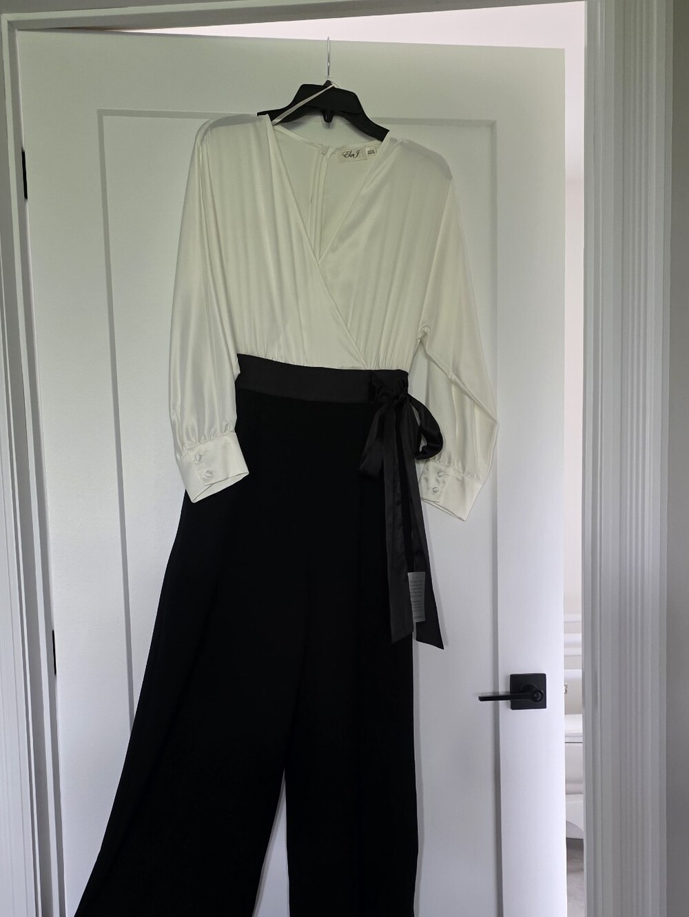 Eliza J Two-Tone Wrap Jumpsuit in White and Black